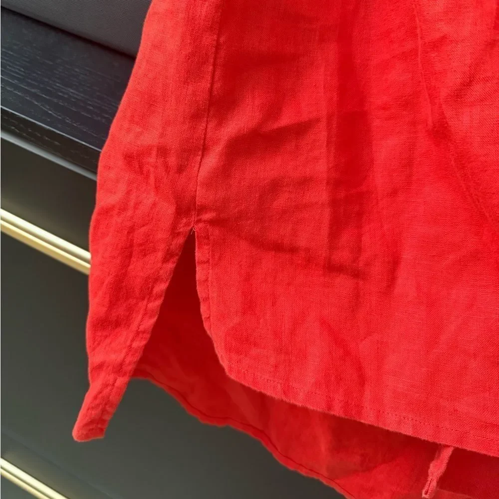 BANANA REPUBLIC Alexi Linen Shirt Dress Button Front Collared Red Orange Size 8
